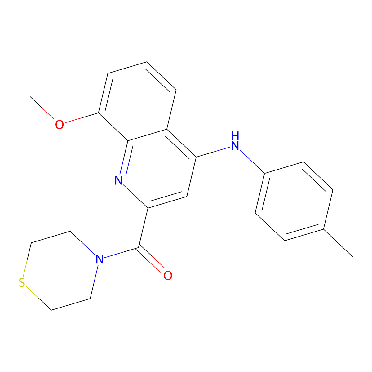 (8-Methoxy-4-(p-tolylamino)quinolin-2-yl)(thiomorpholino)methanone molecular structure, CAS 1251706-08-7