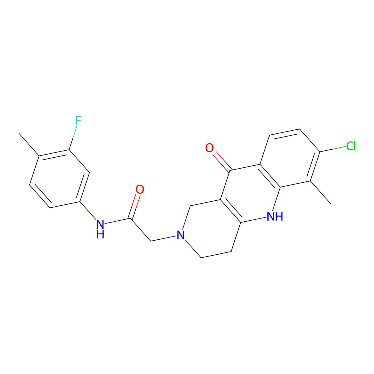2-(7-chloro-6-methyl-10-oxo-3,4-dihydrobenzo[b][1,6]naphthyridin-2(1H,5H,10H)-yl)-N-(3-fluoro-4-methylphenyl)acetamide molecular structure, CAS 1251706-14-5