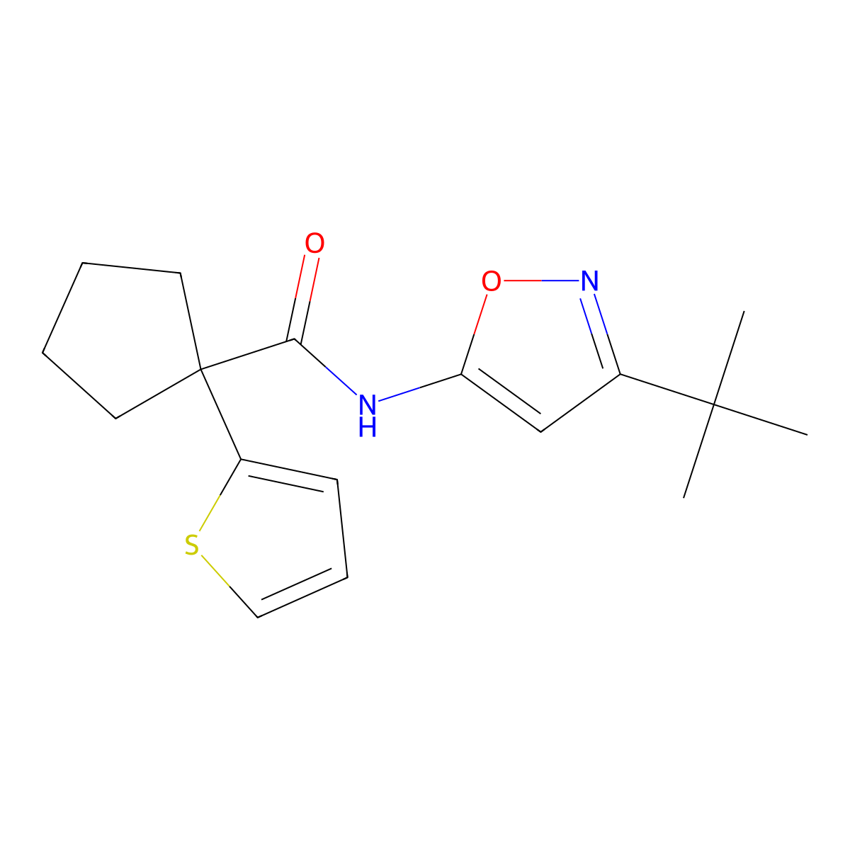 N-(3-(tert-butyl)isoxazol-5-yl)-1-(thiophen-2-yl)cyclopentanecarboxamide molecular structure, CAS 1251706-15-6