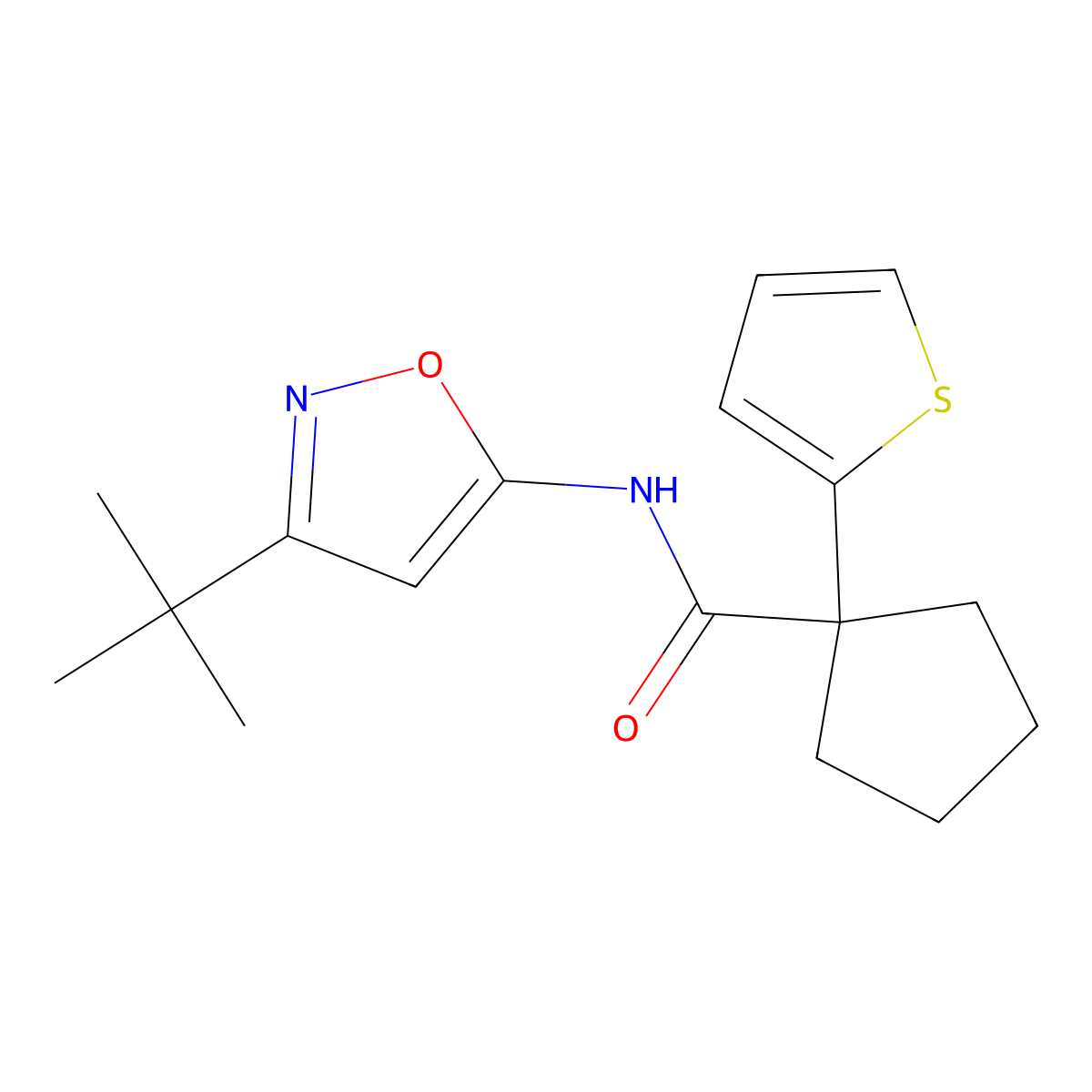 N-(3-(tert-butyl)isoxazol-5-yl)-1-(thiophen-2-yl)cyclopentanecarboxamide molecular structure, CAS 1251706-15-6