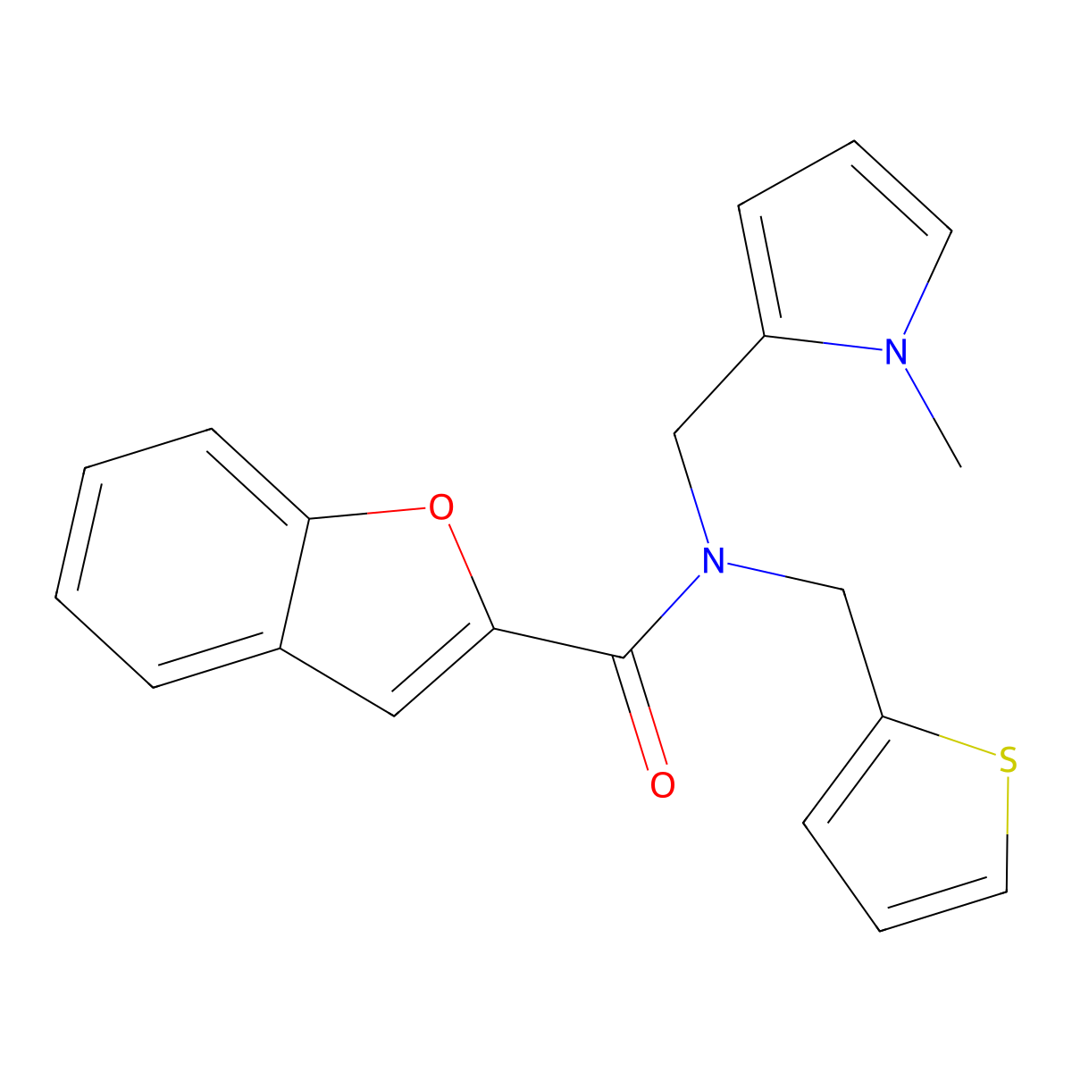N-((1-methyl-1H-pyrrol-2-yl)methyl)-N-(thiophen-2-ylmethyl)benzofuran-2-carboxamide molecular structure, CAS 1251706-16-7