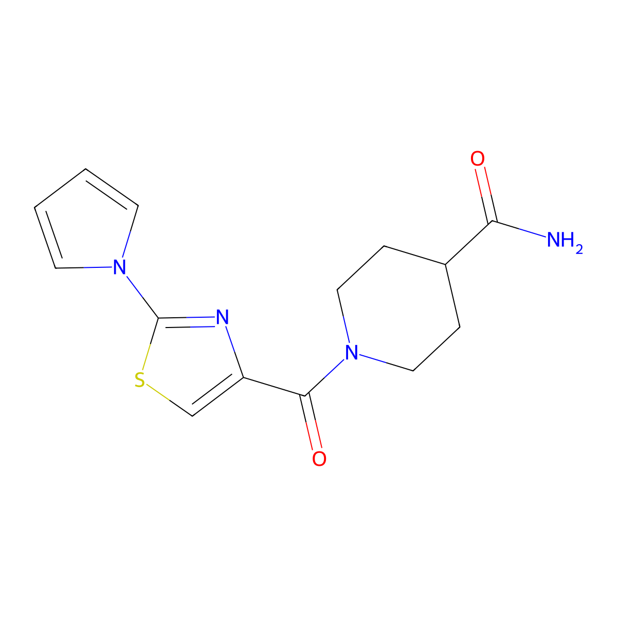 1-(2-(1H-pyrrol-1-yl)thiazole-4-carbonyl)piperidine-4-carboxamide molecular structure, CAS 1251706-19-0