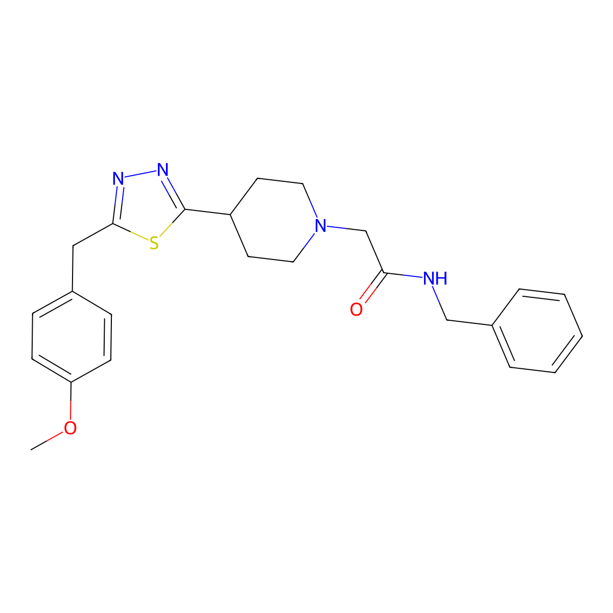 N-benzyl-2-(4-(5-(4-methoxybenzyl)-1,3,4-thiadiazol-2-yl)piperidin-1-yl)acetamide molecular structure, CAS 1251706-24-7