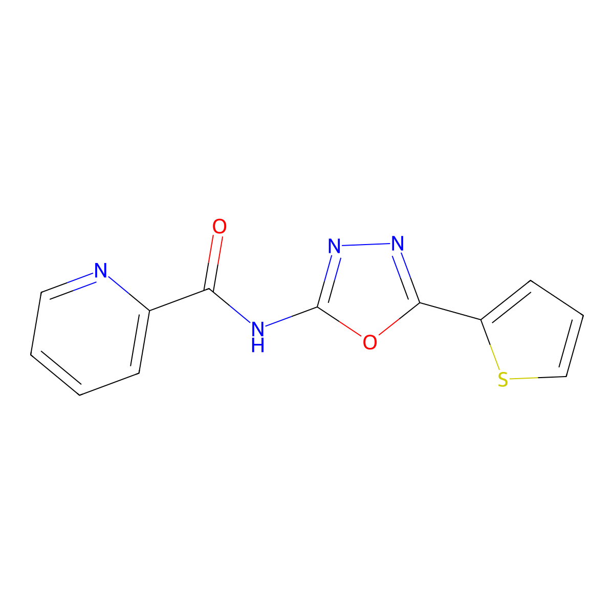 N-(5-(thiophen-2-yl)-1,3,4-oxadiazol-2-yl)picolinamide molecular structure, CAS 1251706-29-2