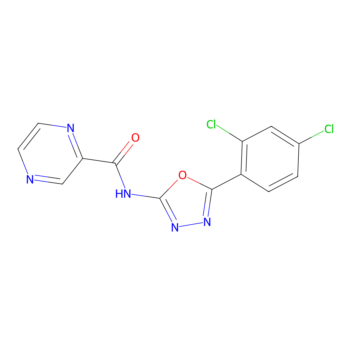 N-[5-(2,4-dichlorophenyl)-1,3,4-oxadiazol-2-yl]pyrazine-2-carboxamide molecular structure, CAS 1251706-32-7