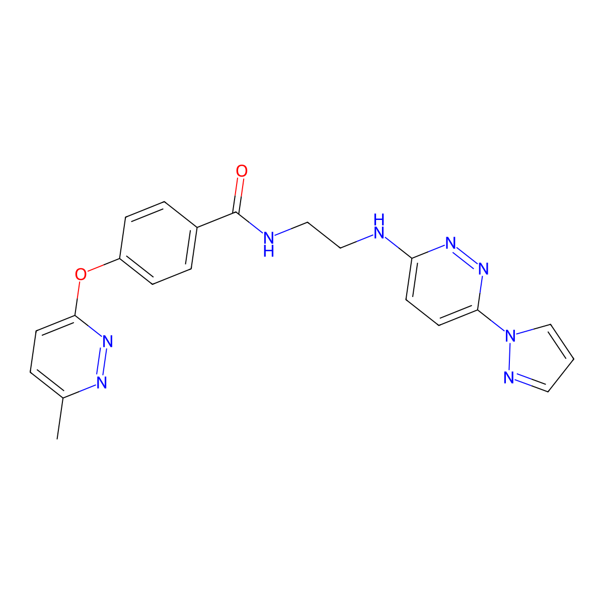 N-(2-((6-(1H-pyrazol-1-yl)pyridazin-3-yl)amino)ethyl)-4-((6-methylpyridazin-3-yl)oxy)benzamide molecular structure, CAS 1251706-33-8