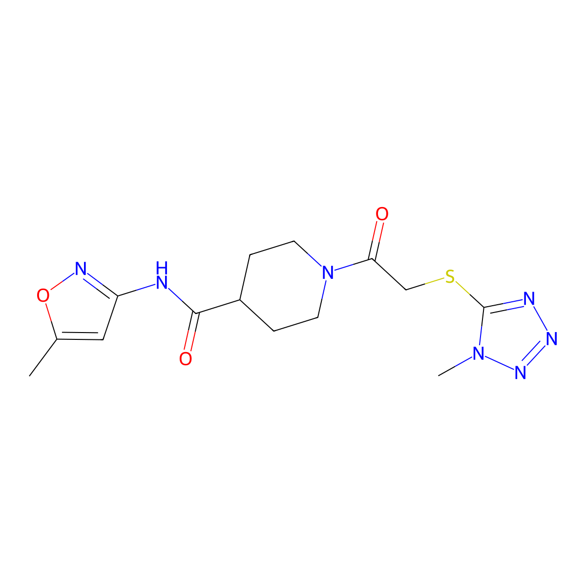 1-(2-((1-methyl-1H-tetrazol-5-yl)thio)acetyl)-N-(5-methylisoxazol-3-yl)piperidine-4-carboxamide molecular structure, CAS 1251706-38-3
