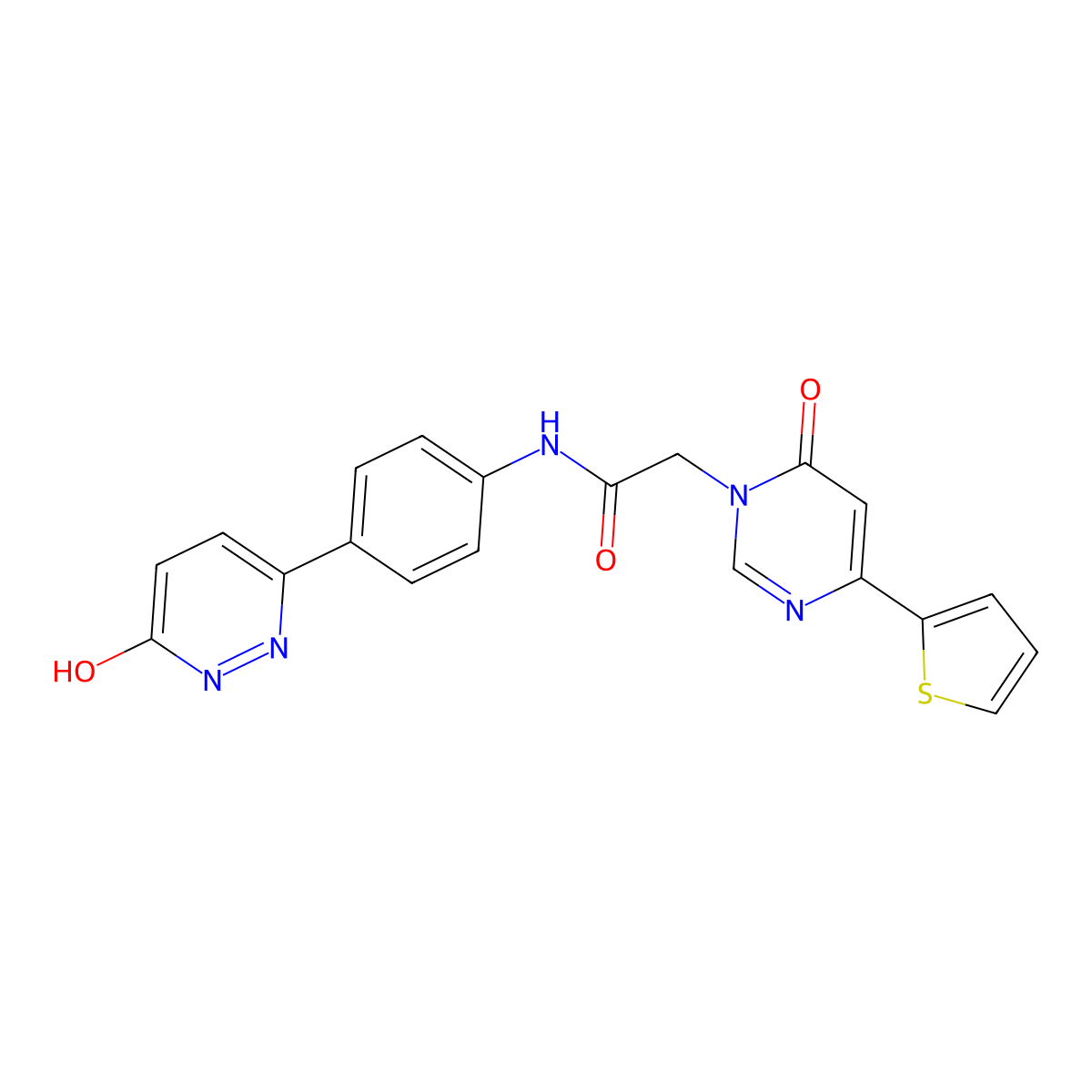 N-(4-(6-hydroxypyridazin-3-yl)phenyl)-2-(6-oxo-4-(thiophen-2-yl)pyrimidin-1(6H)-yl)acetamide molecular structure, CAS 1251706-44-1