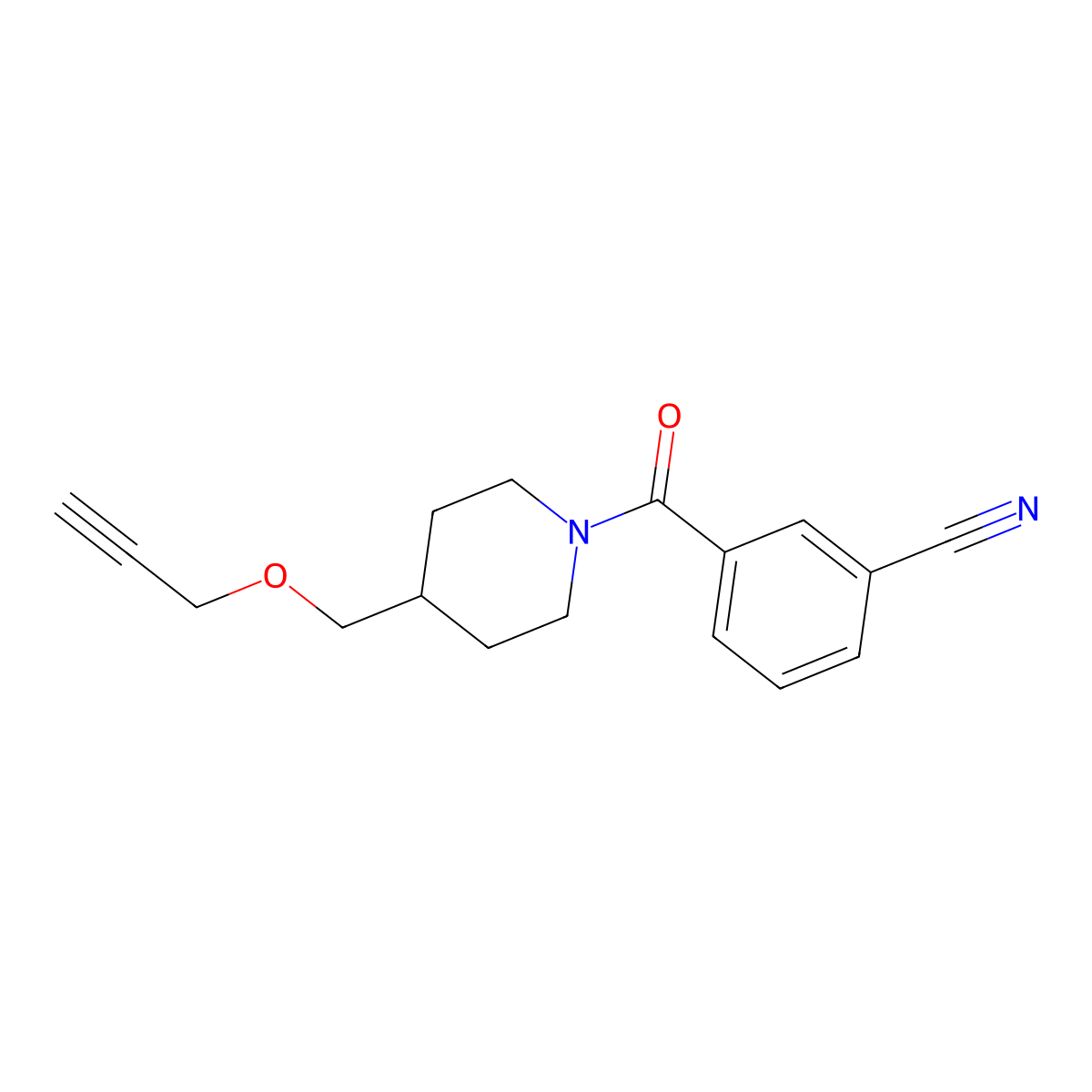 3-(4-((Prop-2-yn-1-yloxy)methyl)piperidine-1-carbonyl)benzonitrile molecular structure, CAS 1251706-48-5