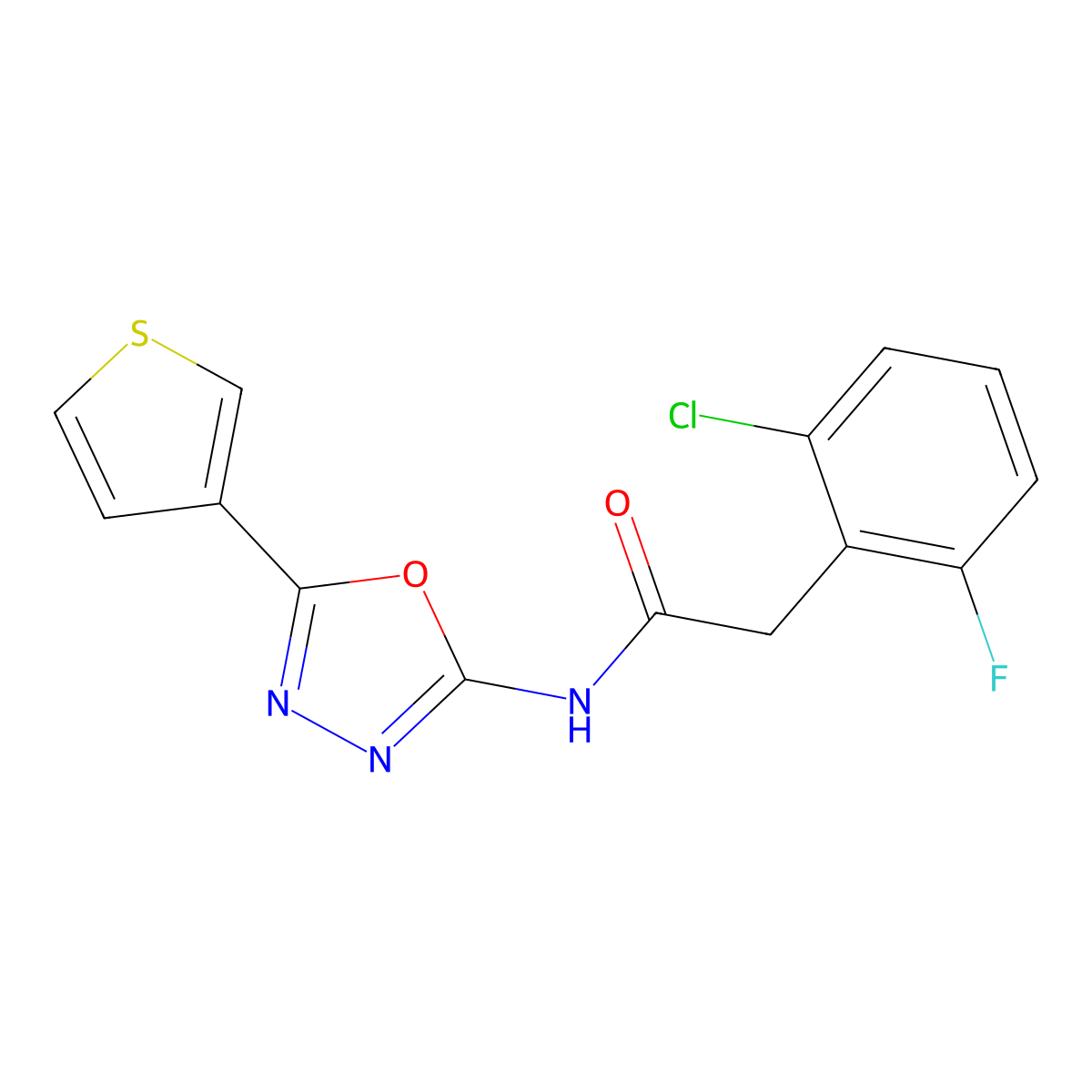2-(2-chloro-6-fluorophenyl)-N-(5-(thiophen-3-yl)-1,3,4-oxadiazol-2-yl)acetamide molecular structure, CAS 1251706-53-2