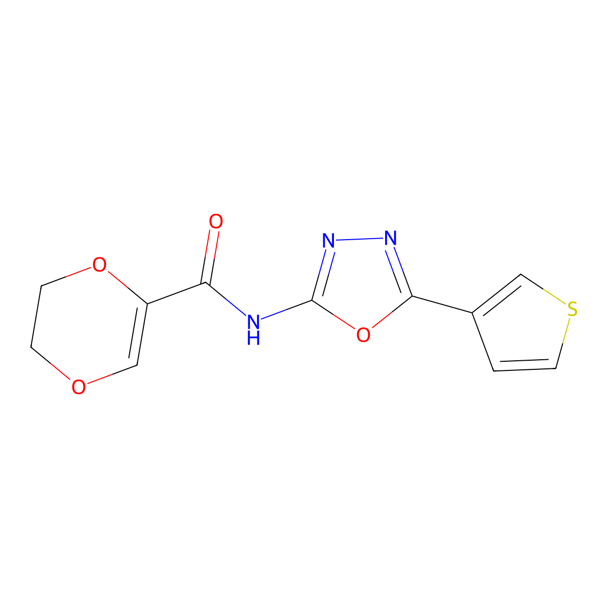 N-[5-(thiophen-3-yl)-1,3,4-oxadiazol-2-yl]-5,6-dihydro-1,4-dioxine-2-carboxamide molecular structure, CAS 1251706-54-3