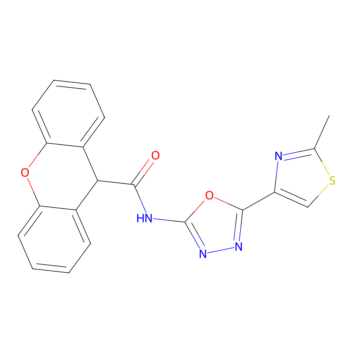 N-(5-(2-methylthiazol-4-yl)-1,3,4-oxadiazol-2-yl)-9H-xanthene-9-carboxamide molecular structure, CAS 1251706-55-4