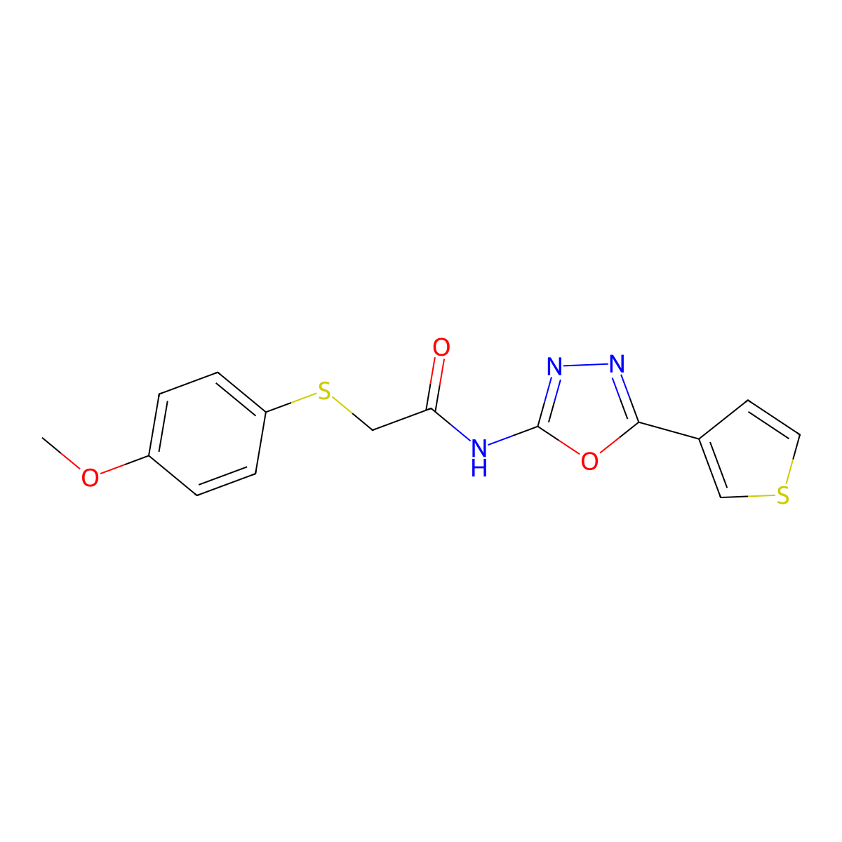 2-((4-methoxyphenyl)thio)-N-(5-(thiophen-3-yl)-1,3,4-oxadiazol-2-yl)acetamide molecular structure, CAS 1251706-56-5