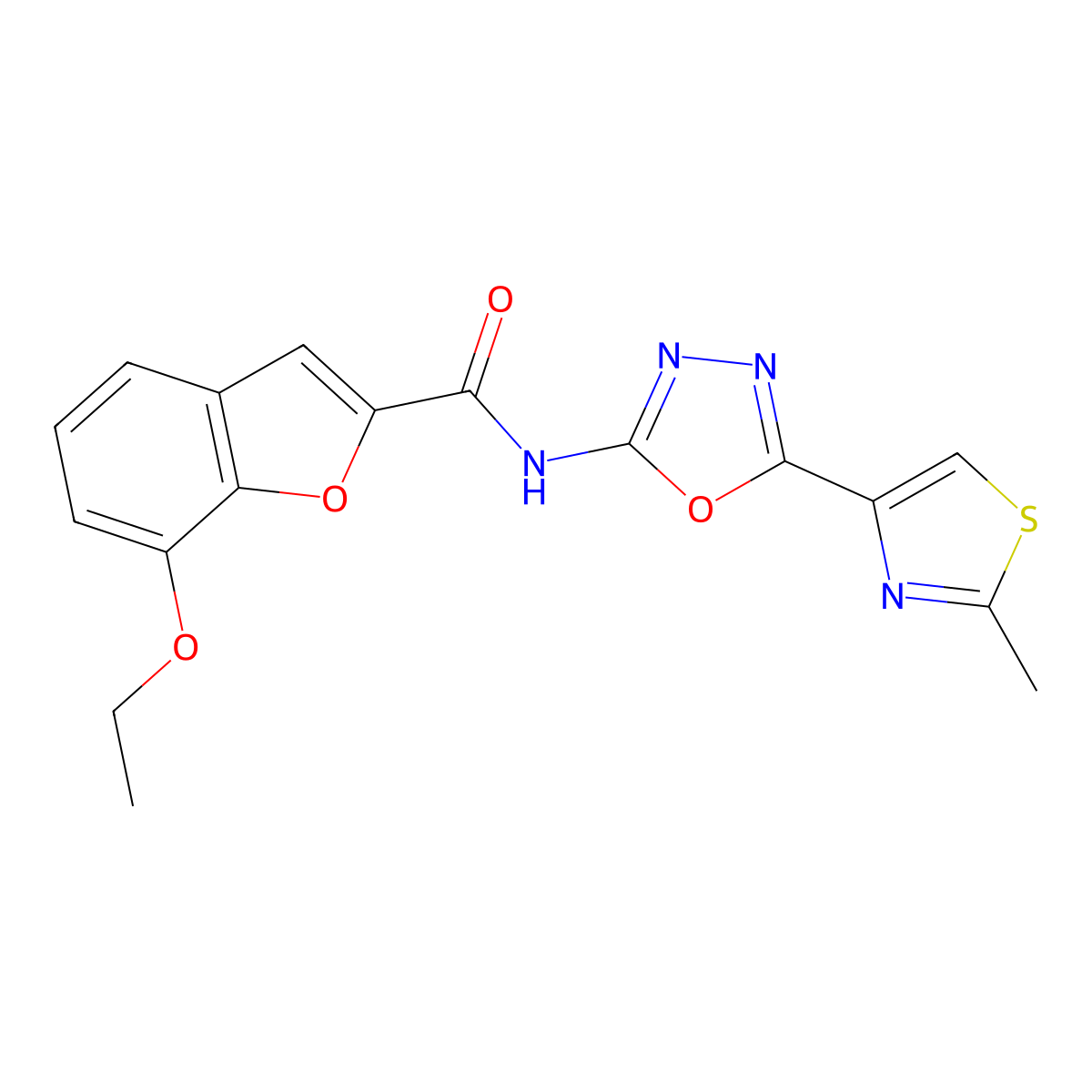 7-ethoxy-N-[5-(2-methyl-1,3-thiazol-4-yl)-1,3,4-oxadiazol-2-yl]-1-benzofuran-2-carboxamide molecular structure, CAS 1251706-57-6