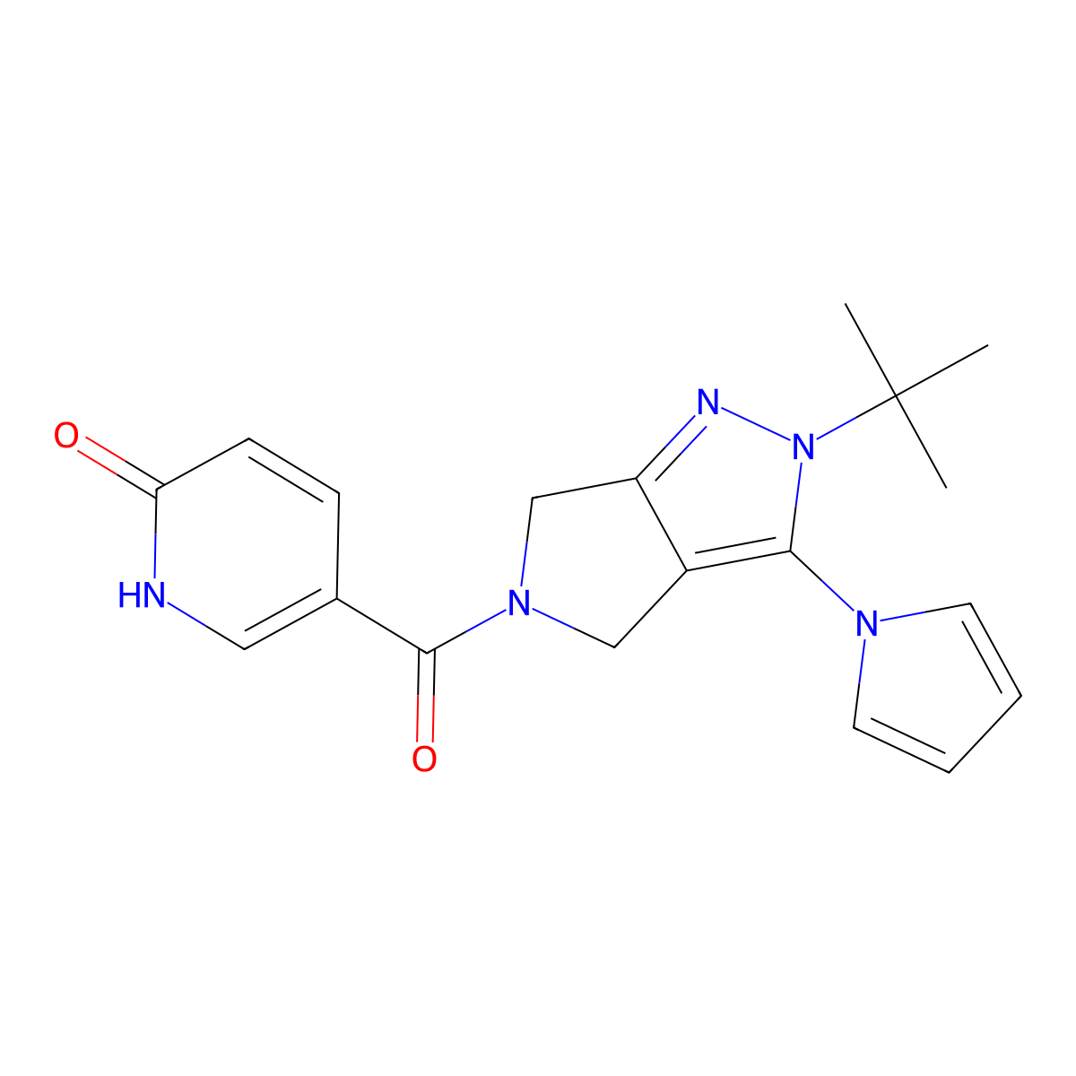 5-(2-(tert-butyl)-3-(1H-pyrrol-1-yl)-2,4,5,6-tetrahydropyrrolo[3,4-c]pyrazole-5-carbonyl)pyridin-2(1H)-one molecular structure, CAS 1251706-63-4