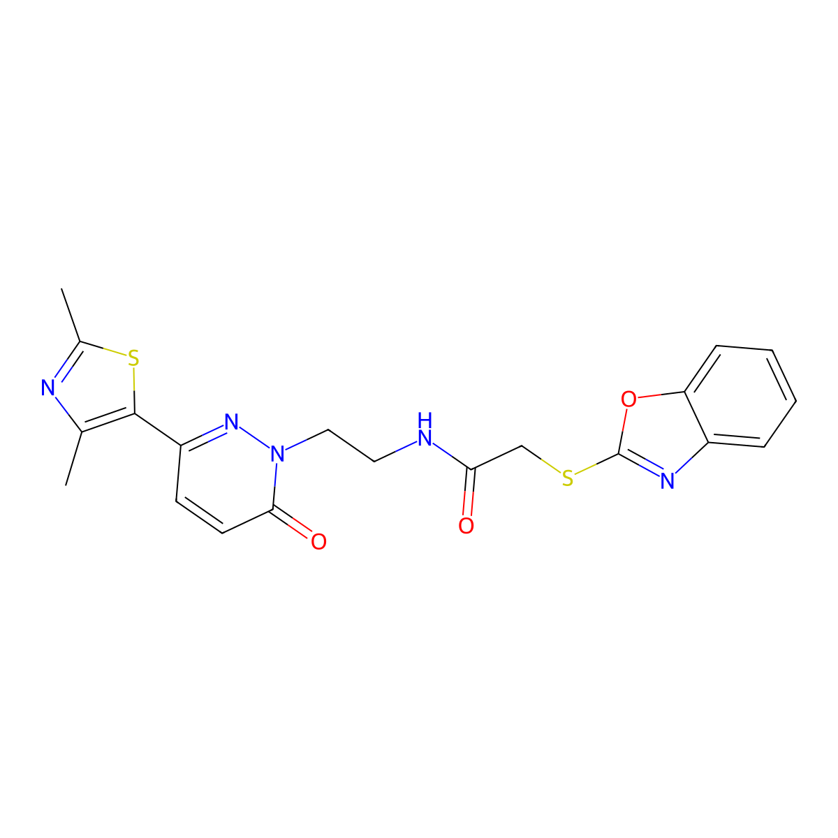 2-(benzo[d]oxazol-2-ylthio)-N-(2-(3-(2,4-dimethylthiazol-5-yl)-6-oxopyridazin-1(6H)-yl)ethyl)acetamide molecular structure, CAS 1251706-66-7