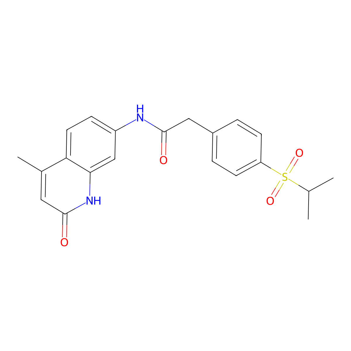 N-(4-methyl-2-oxo-1,2-dihydroquinolin-7-yl)-2-[4-(propane-2-sulfonyl)phenyl]acetamide molecular structure, CAS 1251706-72-5
