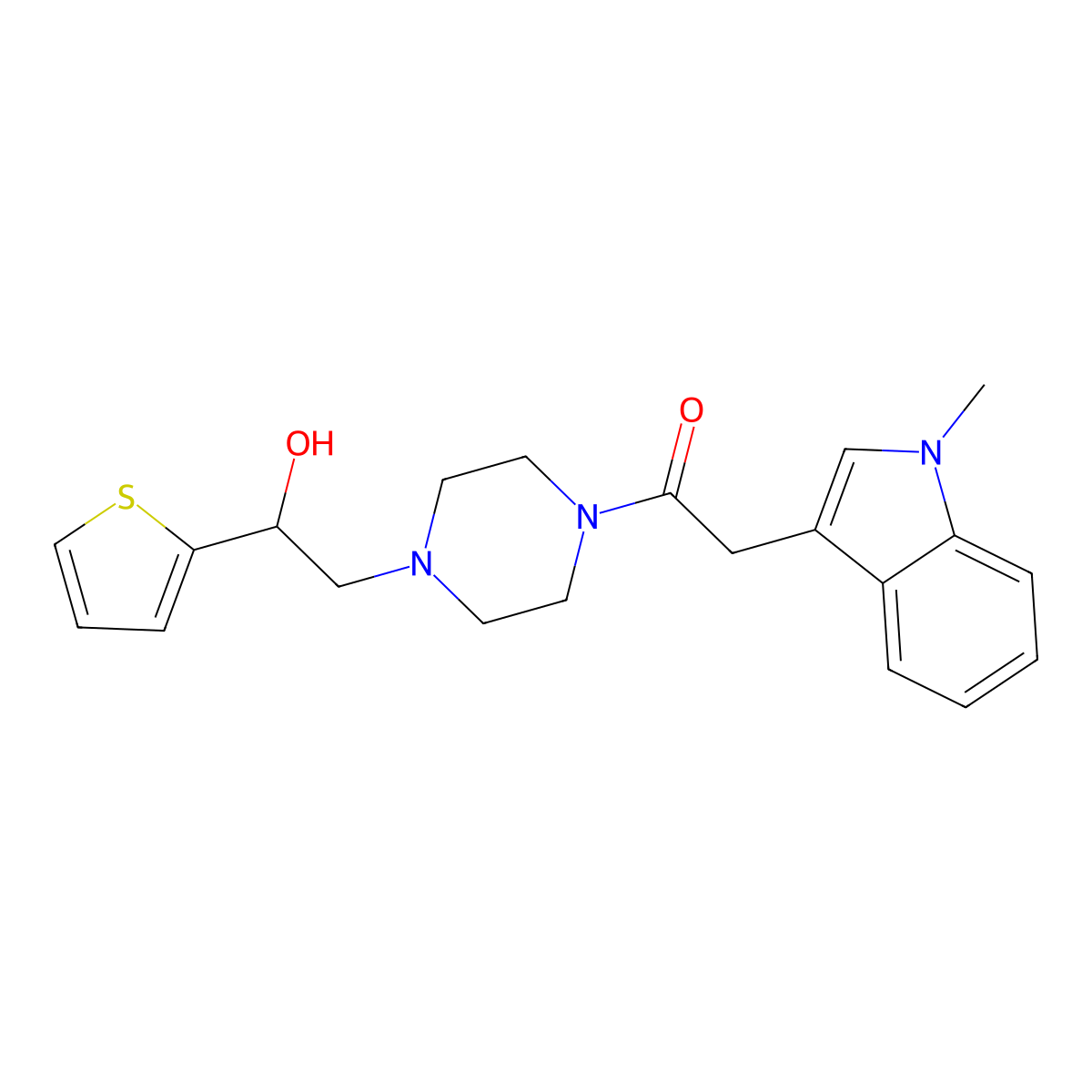 1-(4-(2-hydroxy-2-(thiophen-2-yl)ethyl)piperazin-1-yl)-2-(1-methyl-1H-indol-3-yl)ethanone molecular structure, CAS 1251706-74-7