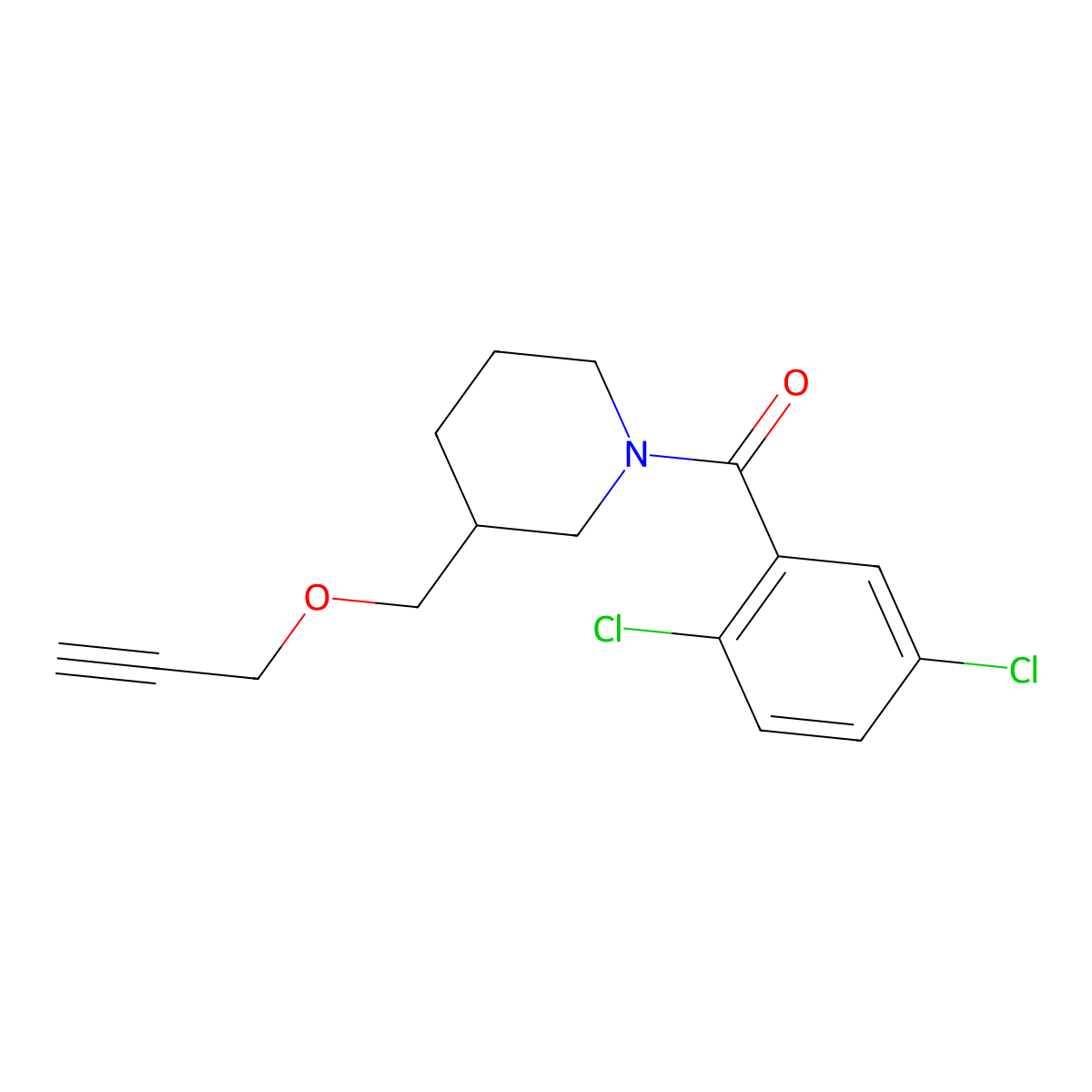 (2,5-Dichlorophenyl)(3-((prop-2-yn-1-yloxy)methyl)piperidin-1-yl)methanone molecular structure, CAS 1251706-79-2