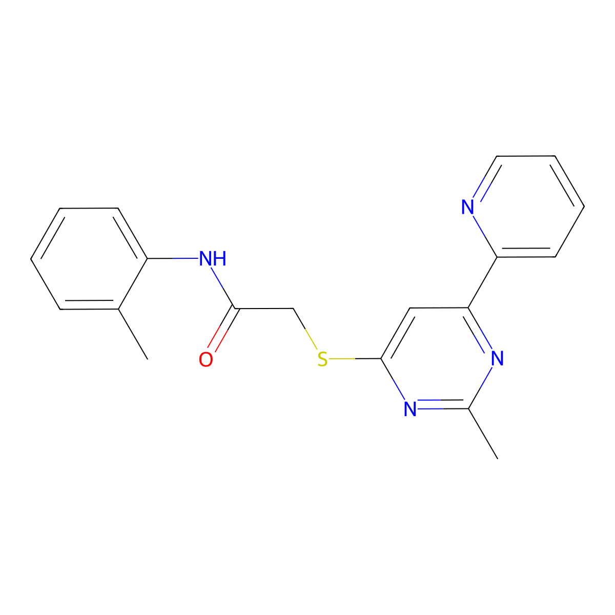 2-((2-methyl-6-(pyridin-2-yl)pyrimidin-4-yl)thio)-N-(o-tolyl)acetamide molecular structure, CAS 1251706-82-7