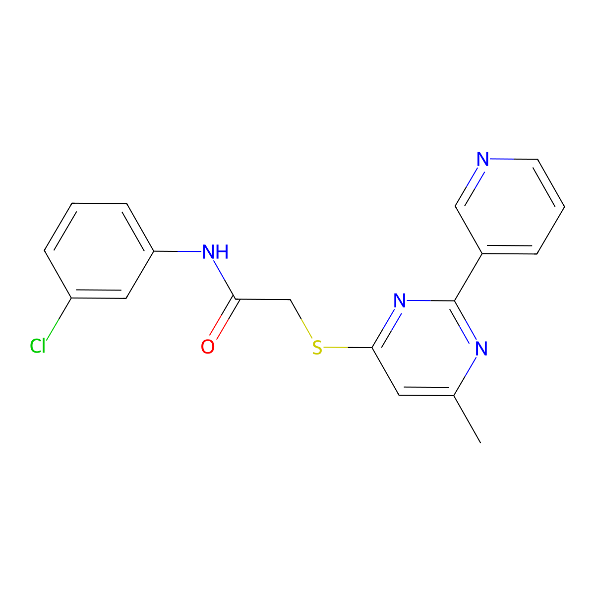 N-(3-chlorophenyl)-2-((6-methyl-2-(pyridin-3-yl)pyrimidin-4-yl)thio)acetamide molecular structure, CAS 1251706-83-8