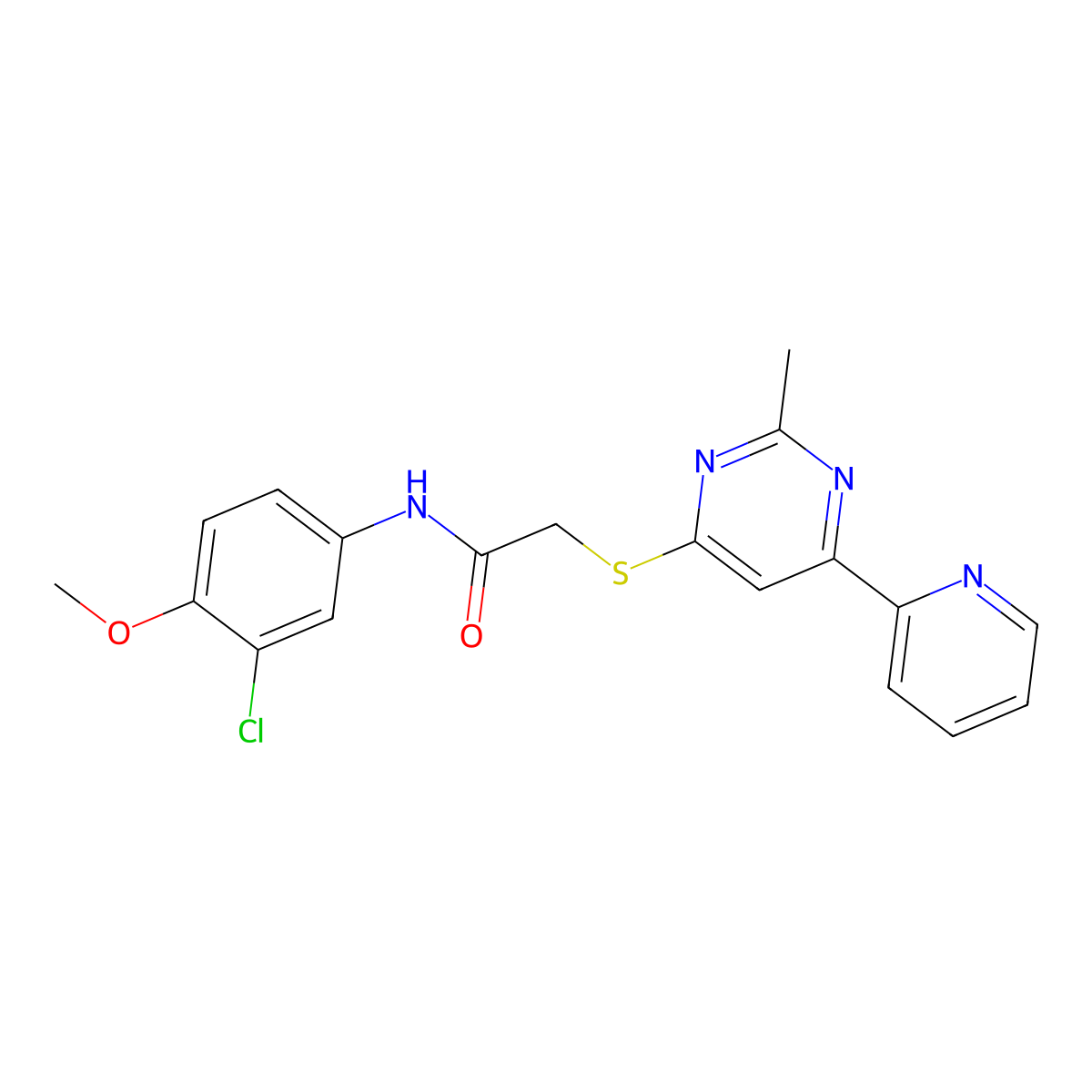 N-(3-chloro-4-methoxyphenyl)-2-((2-methyl-6-(pyridin-2-yl)pyrimidin-4-yl)thio)acetamide molecular structure, CAS 1251706-86-1