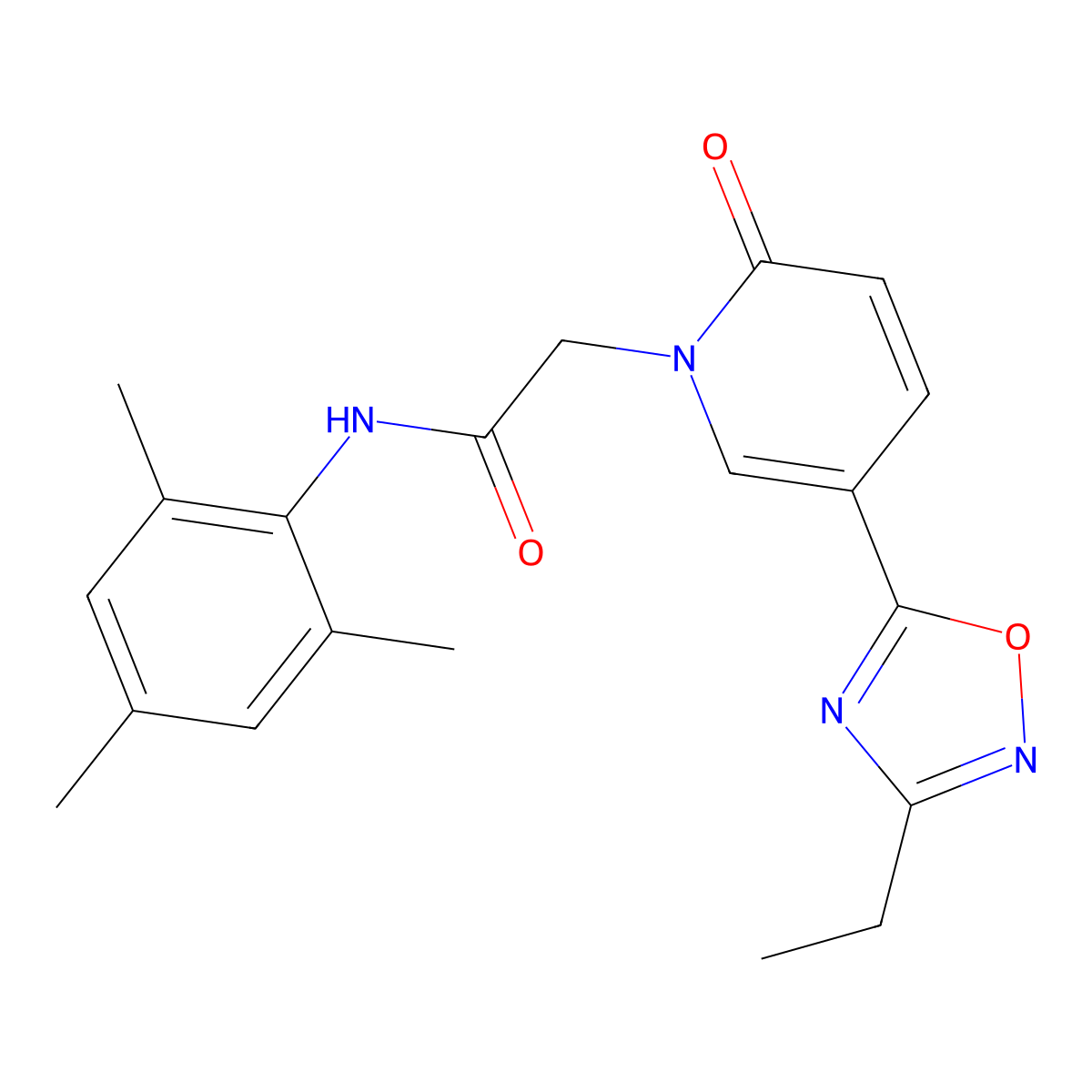 2-(5-(3-ethyl-1,2,4-oxadiazol-5-yl)-2-oxopyridin-1(2H)-yl)-N-mesitylacetamide molecular structure, CAS 1251706-95-2