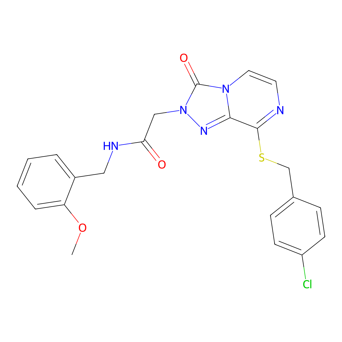 2-(8-((4-chlorobenzyl)thio)-3-oxo-[1,2,4]triazolo[4,3-a]pyrazin-2(3H)-yl)-N-(2-methoxybenzyl)acetamide molecular structure, CAS 1251707-20-6