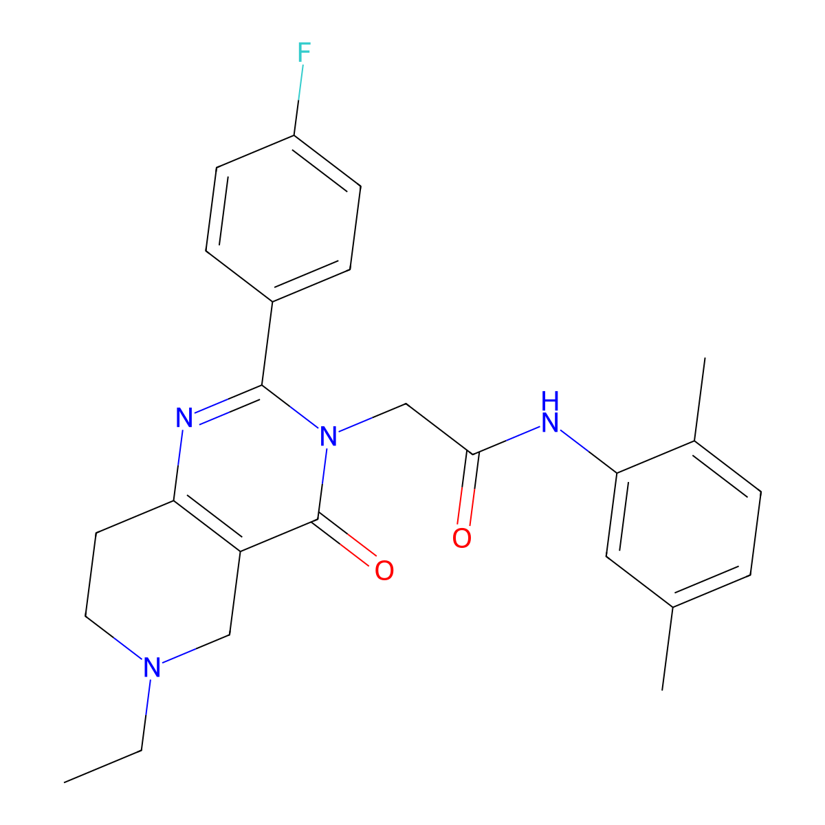 N-(2,5-dimethylphenyl)-2-[6-ethyl-2-(4-fluorophenyl)-4-oxo-3H,4H,5H,6H,7H,8H-pyrido[4,3-d]pyrimidin-3-yl]acetamide molecular structure, CAS 1251707-55-7
