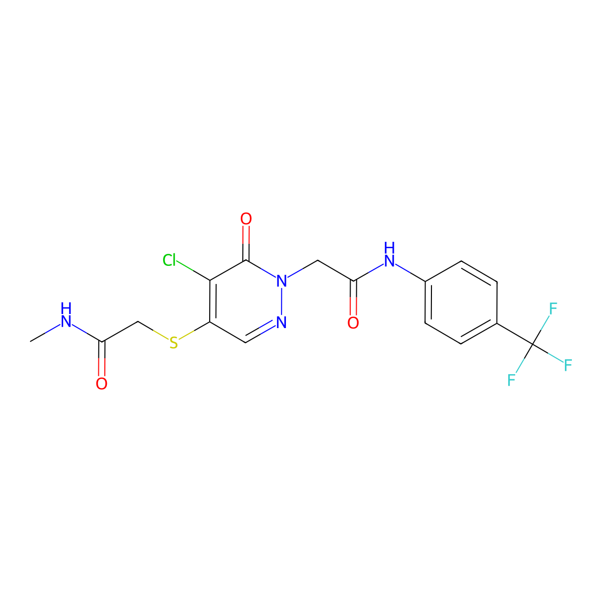 2-{[5-chloro-6-oxo-1-({[4-(trifluoromethyl)phenyl]carbamoyl}methyl)-1,6-dihydropyridazin-4-yl]sulfanyl}-N-methylacetamide molecular structure, CAS 1251707-65-9
