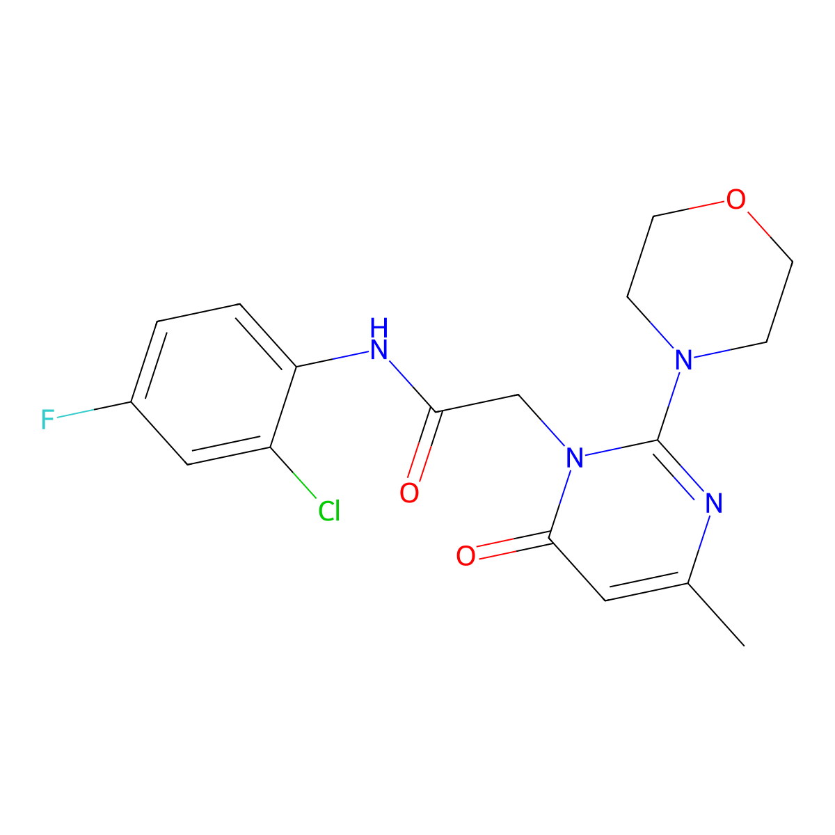 N-(2-chloro-4-fluorophenyl)-2-[4-methyl-2-(morpholin-4-yl)-6-oxo-1,6-dihydropyrimidin-1-yl]acetamide molecular structure, CAS 1251707-69-3