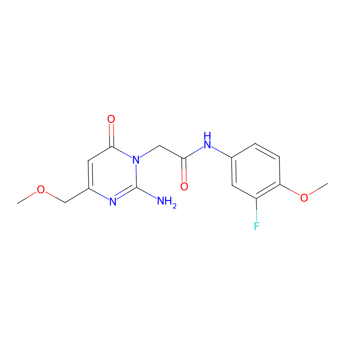 2-[2-amino-4-(methoxymethyl)-6-oxo-1,6-dihydropyrimidin-1-yl]-N-(3-fluoro-4-methoxyphenyl)acetamide molecular structure, CAS 1251707-71-7