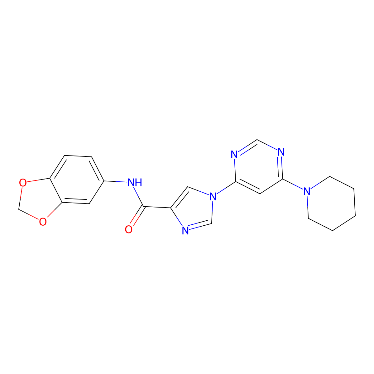 N~4~-(1,3-benzodioxol-5-yl)-1-(6-piperidino-4-pyrimidinyl)-1H-imidazole-4-carboxamide molecular structure, CAS 1251707-73-9