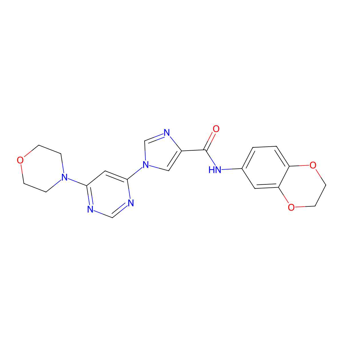 N-(2,3-dihydro-1,4-benzodioxin-6-yl)-1-[6-(morpholin-4-yl)pyrimidin-4-yl]-1H-imidazole-4-carboxamide molecular structure, CAS 1251707-75-1