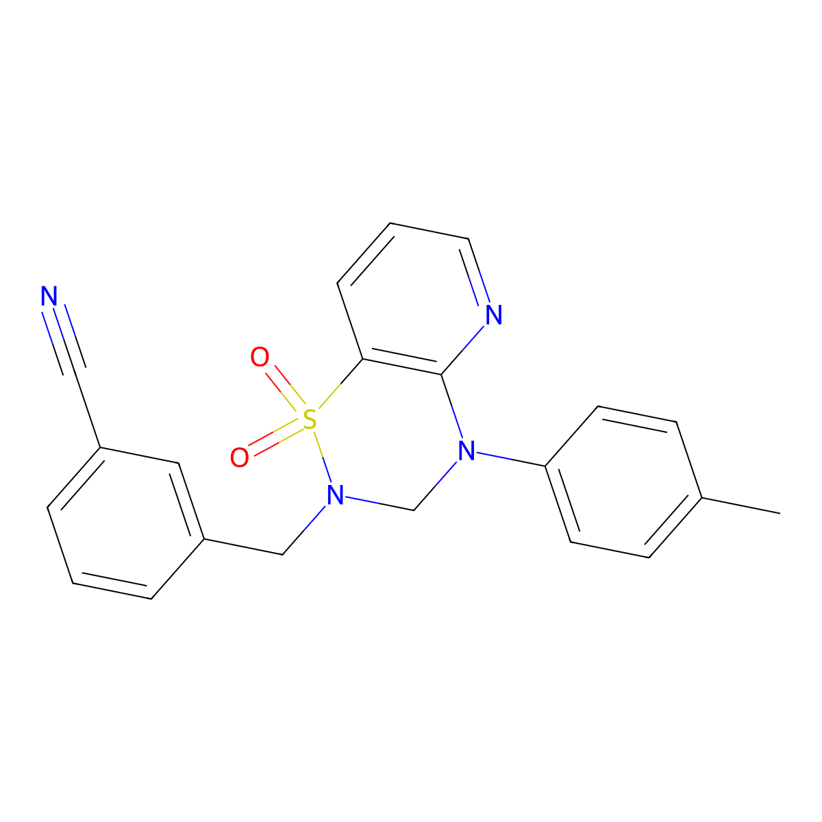 3-((1,1-dioxido-4-(p-tolyl)-3,4-dihydro-2H-pyrido[2,3-e][1,2,4]thiadiazin-2-yl)methyl)benzonitrile molecular structure, CAS 1251707-80-8