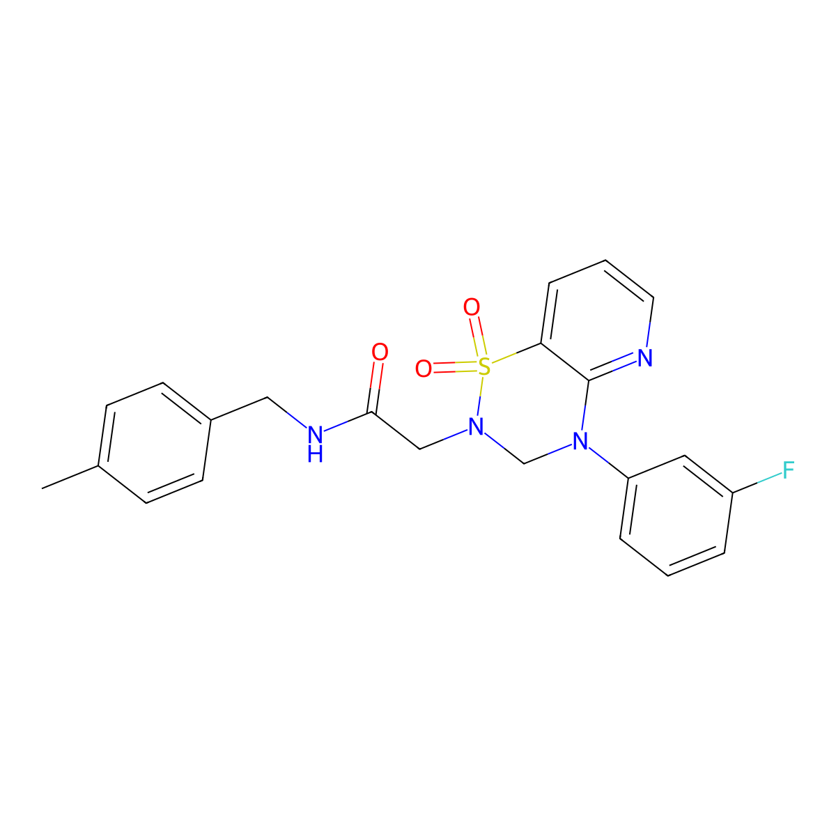 2-(4-(3-fluorophenyl)-1,1-dioxido-3,4-dihydro-2H-pyrido[2,3-e][1,2,4]thiadiazin-2-yl)-N-(4-methylbenzyl)acetamide molecular structure, CAS 1251707-81-9