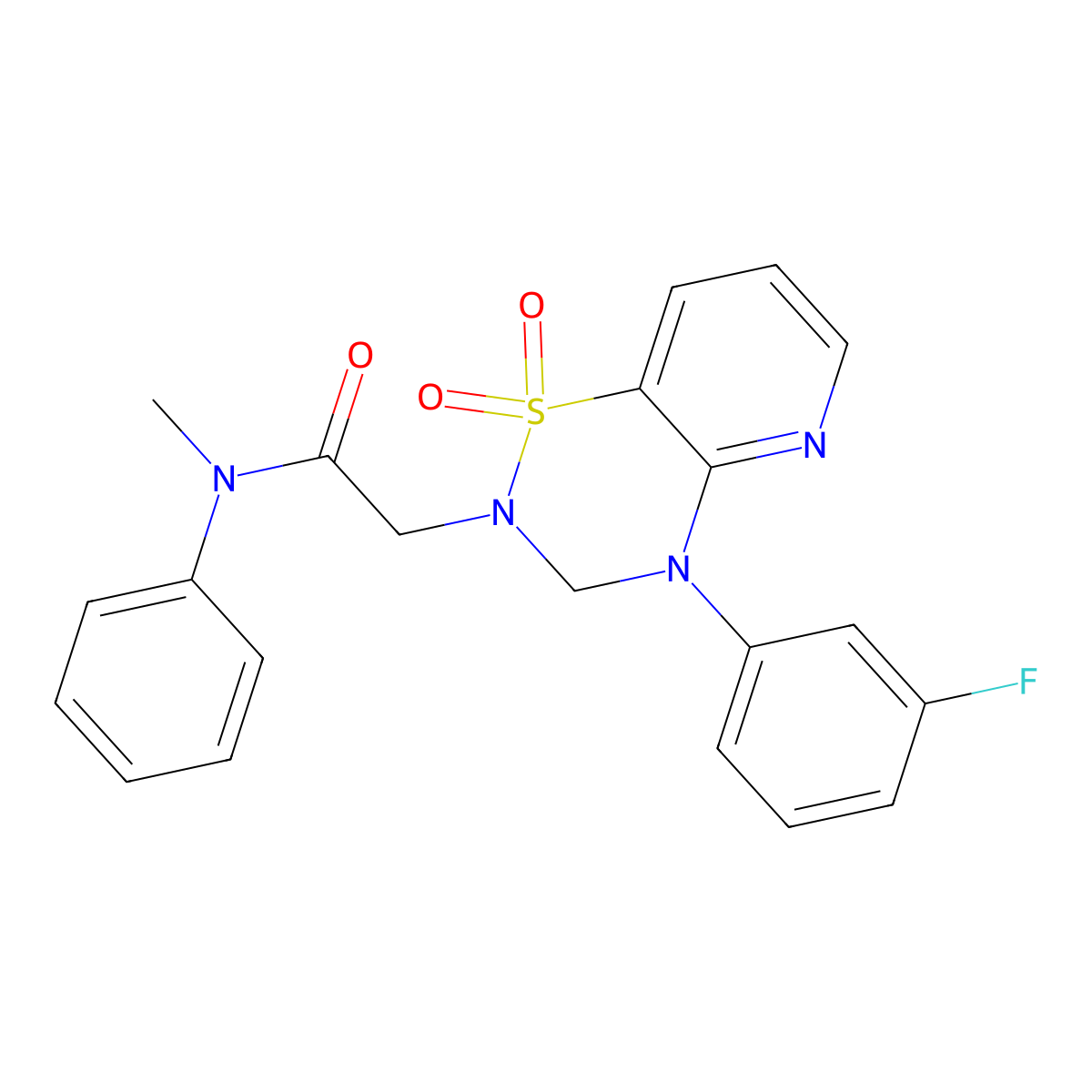 2-(4-(3-fluorophenyl)-1,1-dioxido-3,4-dihydro-2H-pyrido[2,3-e][1,2,4]thiadiazin-2-yl)-N-methyl-N-phenylacetamide molecular structure, CAS 1251707-82-0