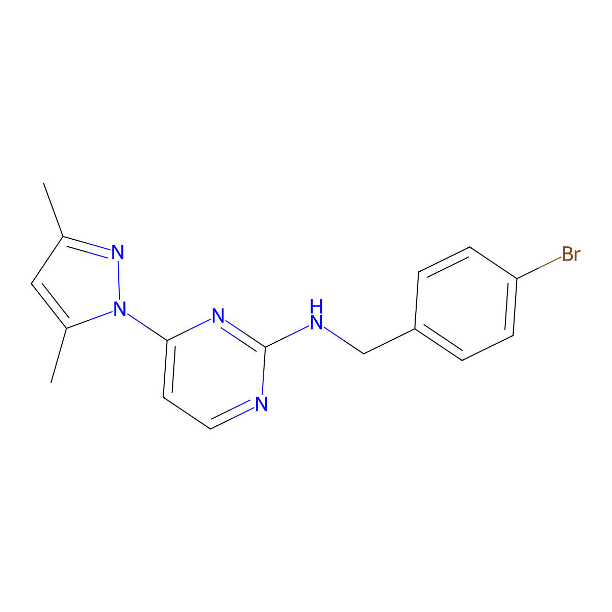 N-(4-bromobenzyl)-4-(3,5-dimethyl-1H-pyrazol-1-yl)pyrimidin-2-amine molecular structure, CAS 1251707-85-3