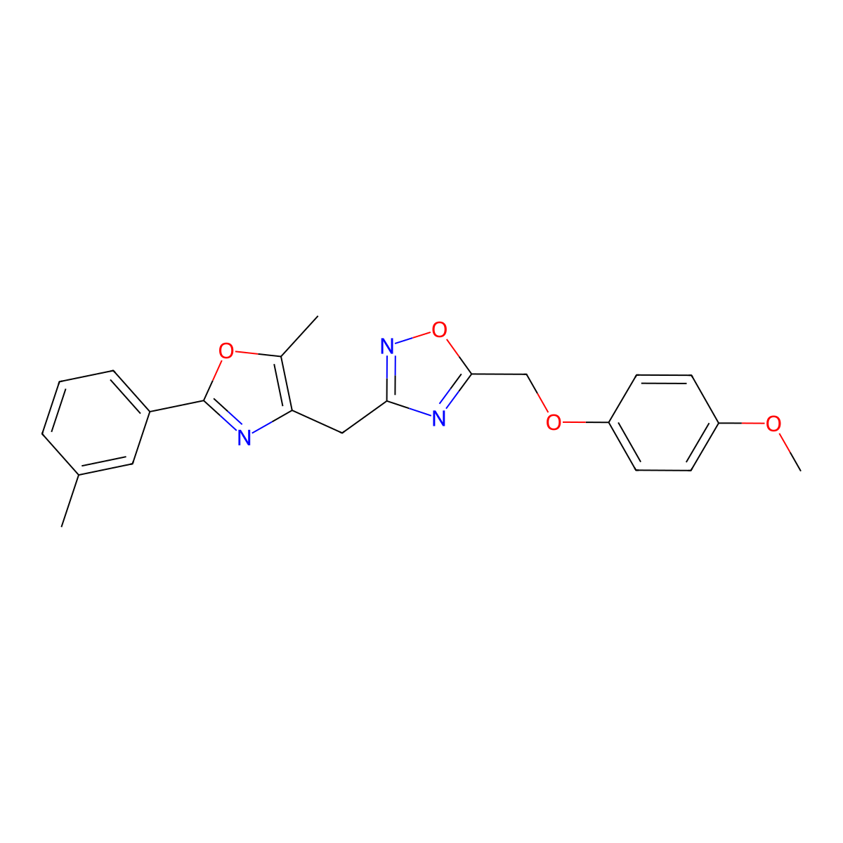 5-((4-Methoxyphenoxy)methyl)-3-((5-methyl-2-(m-tolyl)oxazol-4-yl)methyl)-1,2,4-oxadiazole molecular structure, CAS 1251707-87-5