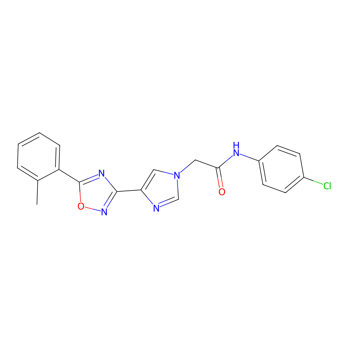 N-(4-chlorophenyl)-2-{4-[5-(2-methylphenyl)-1,2,4-oxadiazol-3-yl]-1H-imidazol-1-yl}acetamide molecular structure, CAS 1251707-92-2