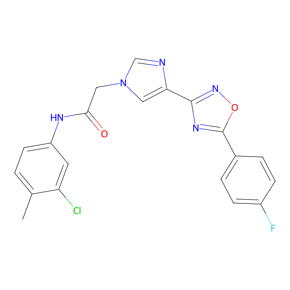 N-(3-chloro-4-methylphenyl)-2-{4-[5-(4-fluorophenyl)-1,2,4-oxadiazol-3-yl]-1H-imidazol-1-yl}acetamide molecular structure, CAS 1251707-93-3