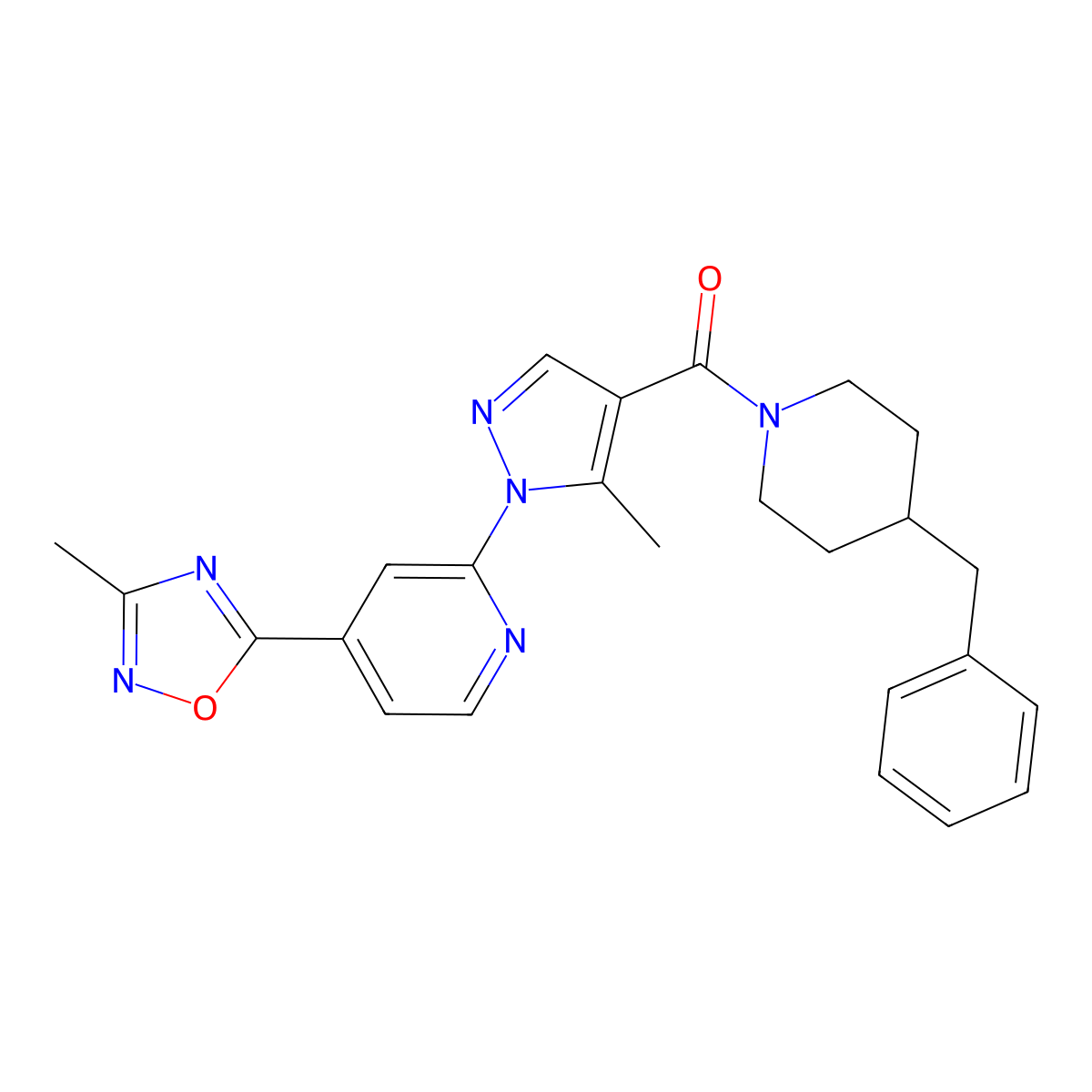 (4-benzylpiperidino){5-methyl-1-[4-(3-methyl-1,2,4-oxadiazol-5-yl)-2-pyridyl]-1H-pyrazol-4-yl}methanone molecular structure, CAS 1251707-96-6
