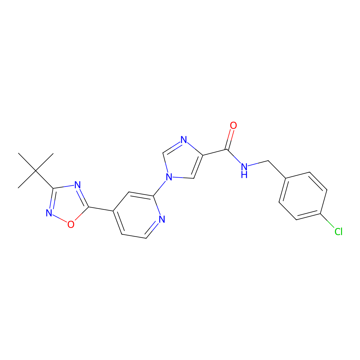 1-[4-(3-tert-butyl-1,2,4-oxadiazol-5-yl)pyridin-2-yl]-N-(4-chlorobenzyl)-1H-imidazole-4-carboxamide molecular structure, CAS 1251707-97-7