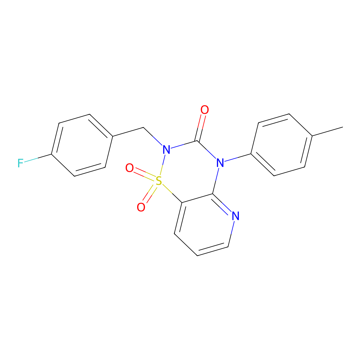 2-(4-fluorobenzyl)-4-(p-tolyl)-2H-pyrido[2,3-e][1,2,4]thiadiazin-3(4H)-one 1,1-dioxide molecular structure, CAS 1251708-01-6