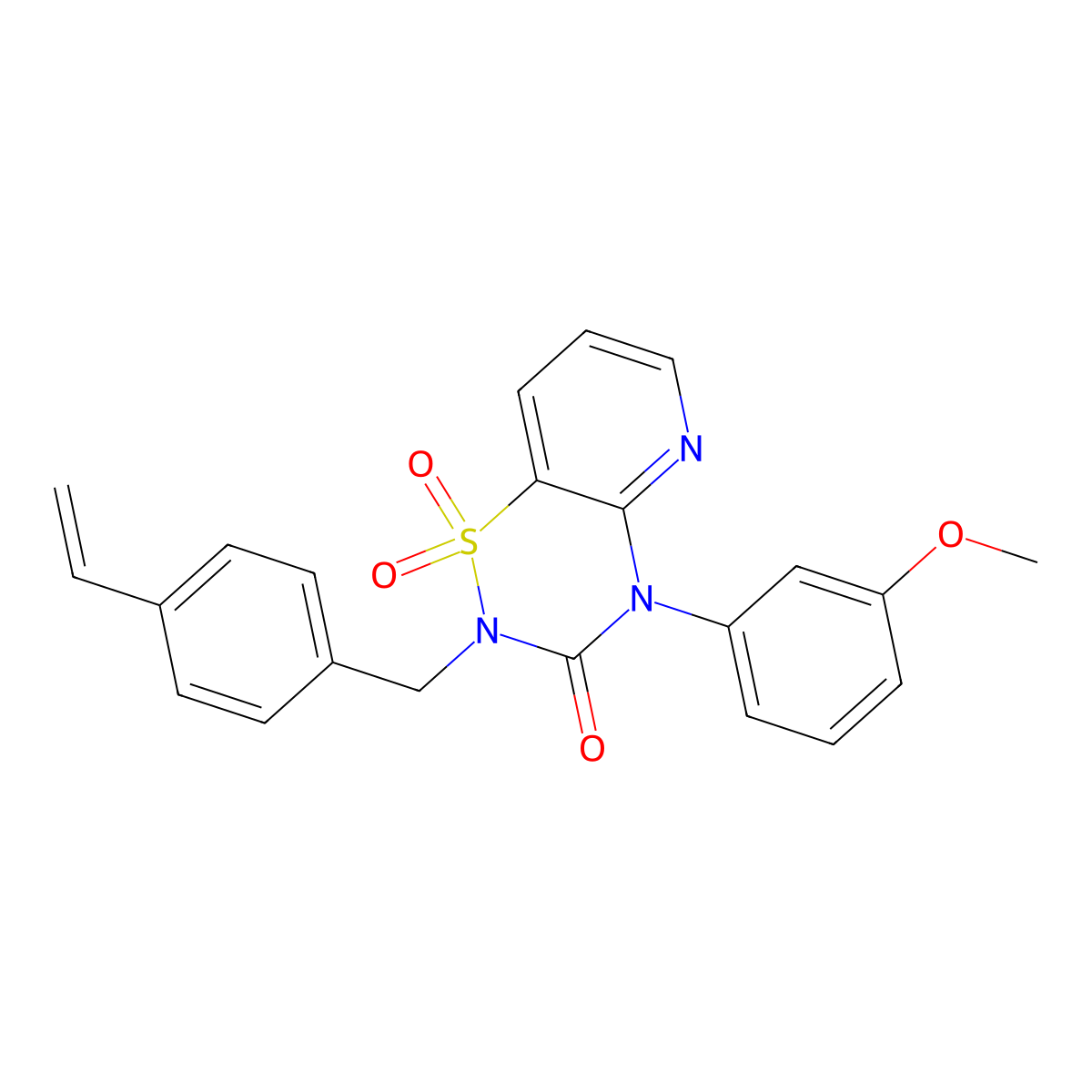 4-(3-methoxyphenyl)-2-(4-vinylbenzyl)-2H-pyrido[2,3-e][1,2,4]thiadiazin-3(4H)-one 1,1-dioxide molecular structure, CAS 1251708-02-7