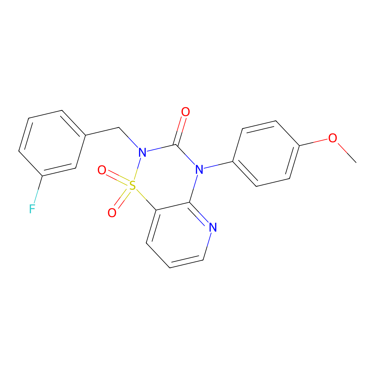2-(3-fluorobenzyl)-4-(4-methoxyphenyl)-2H-pyrido[2,3-e][1,2,4]thiadiazin-3(4H)-one 1,1-dioxide molecular structure, CAS 1251708-03-8