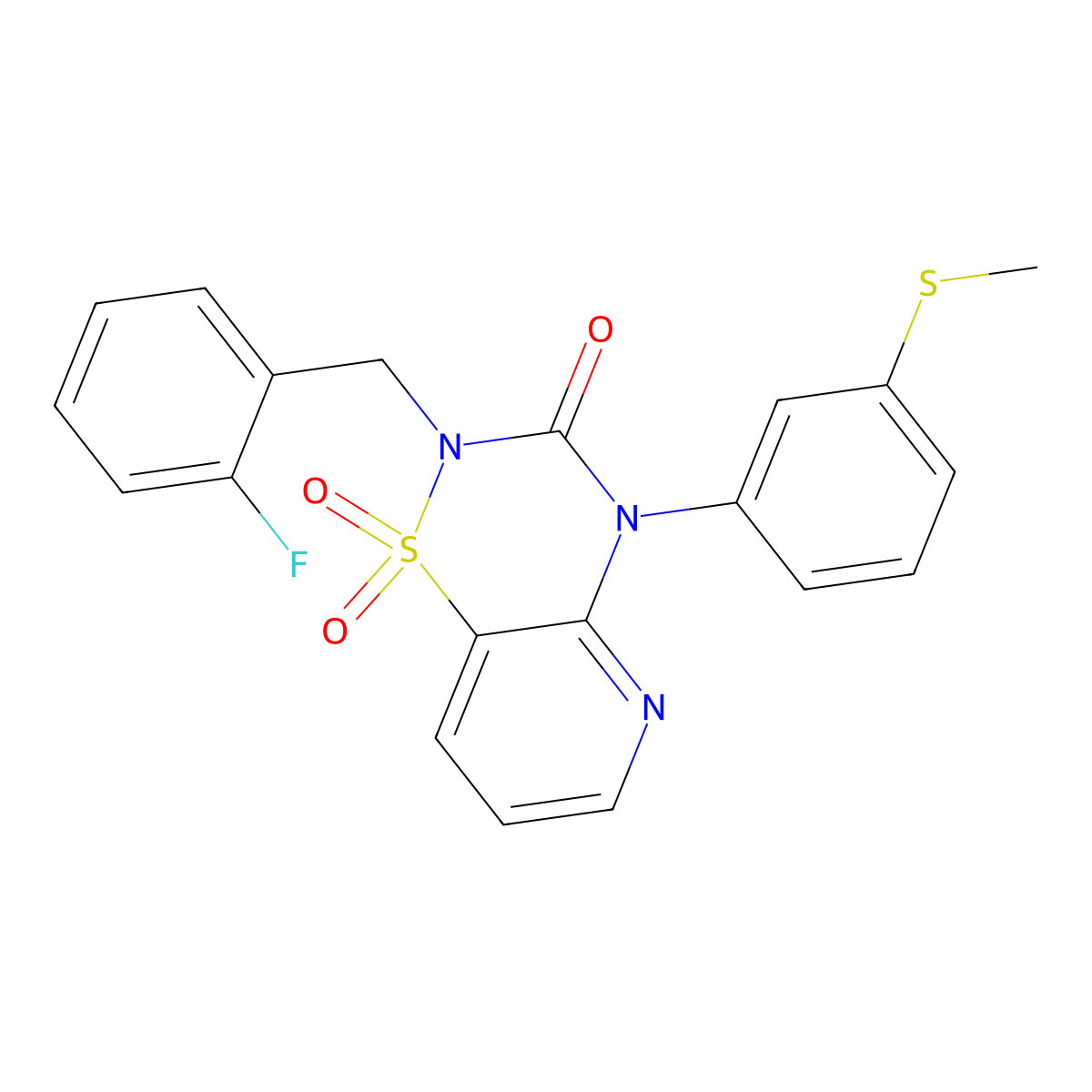 2-(2-fluorobenzyl)-4-(3-(methylthio)phenyl)-2H-pyrido[2,3-e][1,2,4]thiadiazin-3(4H)-one 1,1-dioxide molecular structure, CAS 1251708-04-9