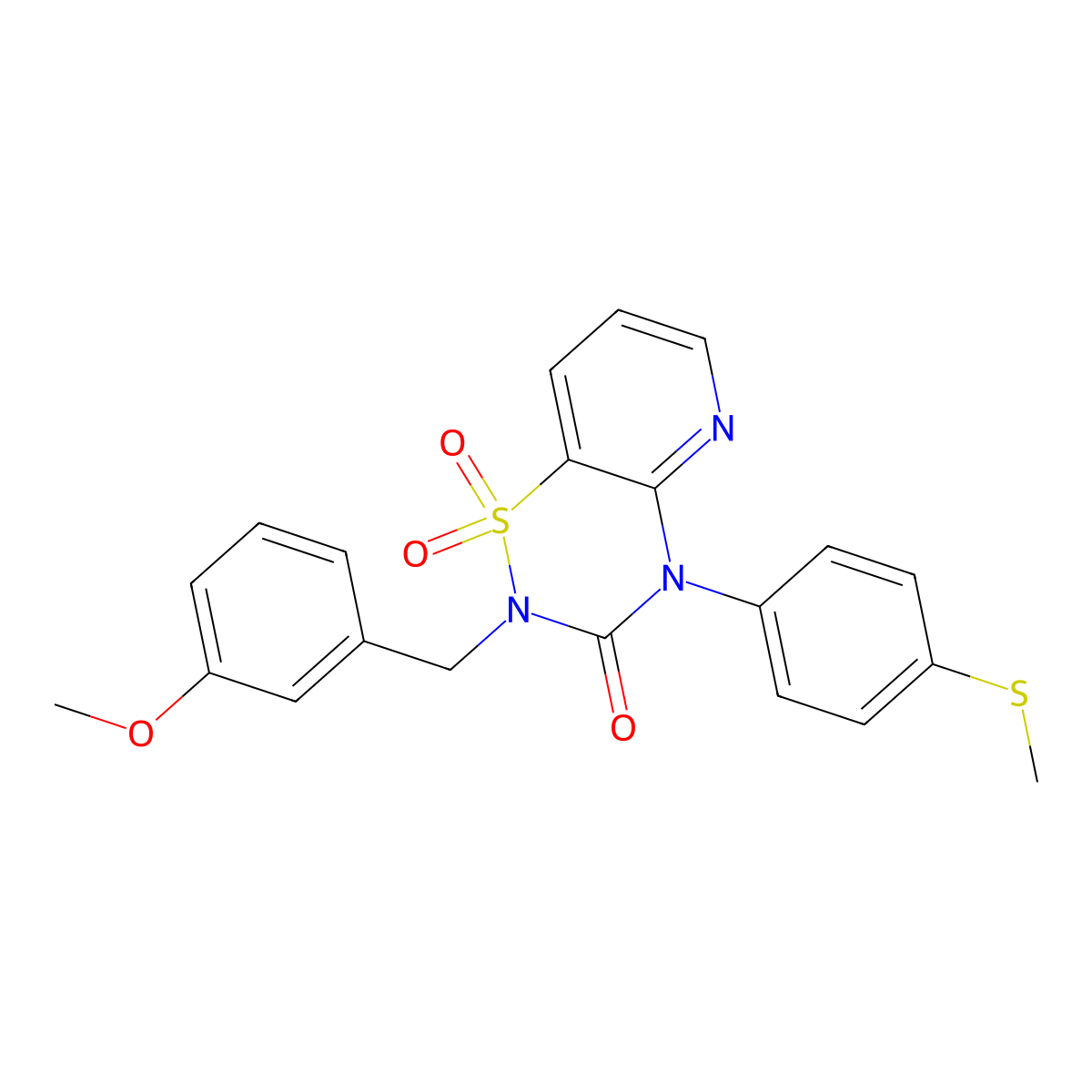 2-(3-methoxybenzyl)-4-(4-(methylthio)phenyl)-2H-pyrido[2,3-e][1,2,4]thiadiazin-3(4H)-one 1,1-dioxide molecular structure, CAS 1251708-05-0