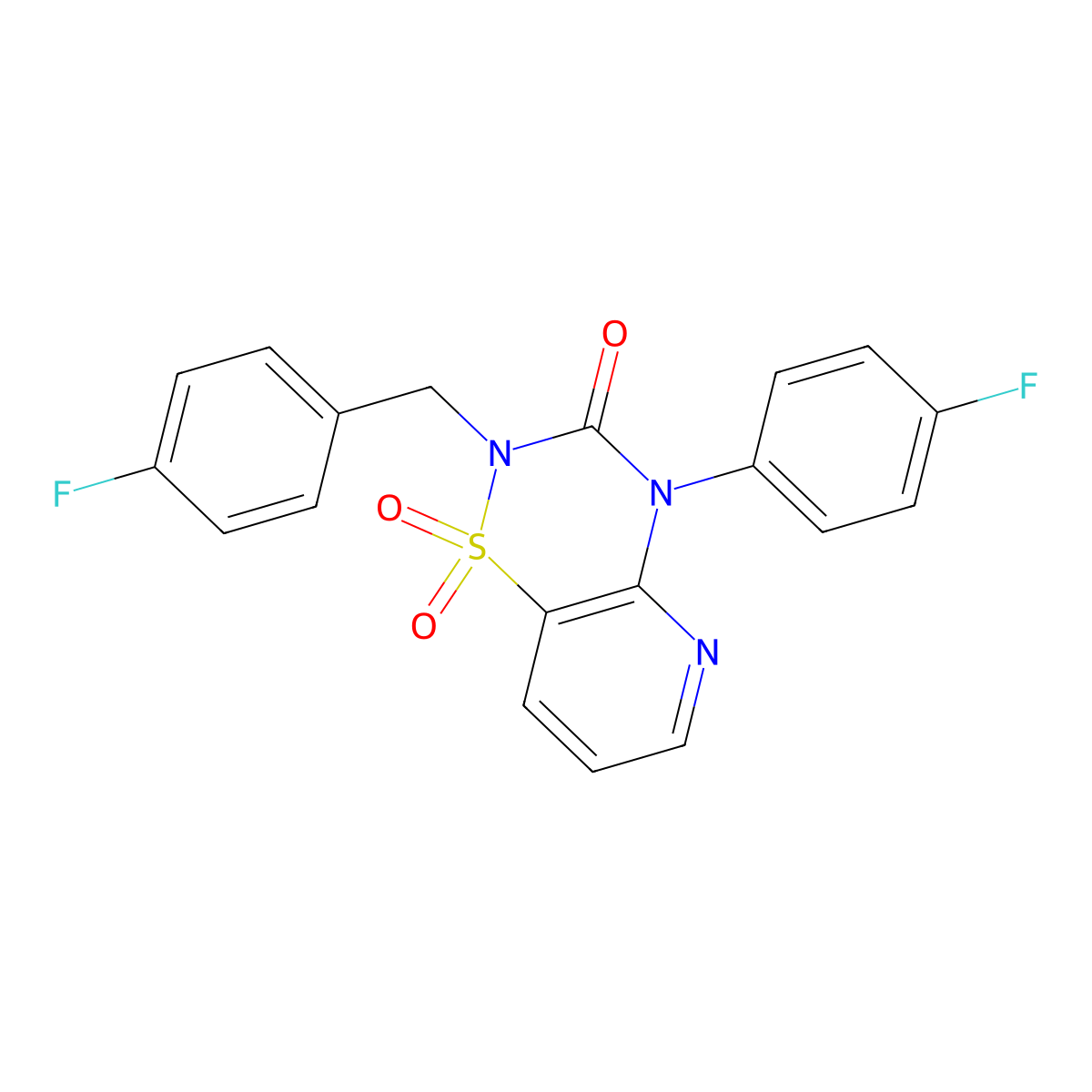 2-(4-fluorobenzyl)-4-(4-fluorophenyl)-2H-pyrido[2,3-e][1,2,4]thiadiazin-3(4H)-one 1,1-dioxide molecular structure, CAS 1251708-06-1