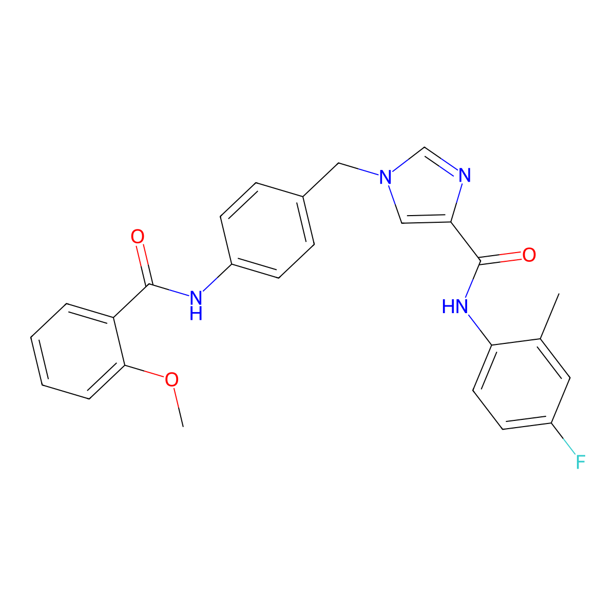N-(4-fluoro-2-methylphenyl)-1-(4-(2-methoxybenzamido)benzyl)-1H-imidazole-4-carboxamide molecular structure, CAS 1251708-15-2